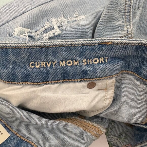 American Eagle NWT Curvy Mom Shorts Light Wash Embroidered Flower Size 16 - Picture 6 of 7